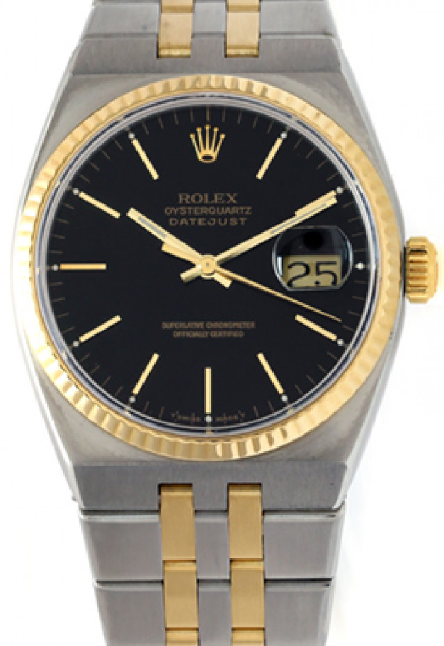 Rolex 17013 Yellow Gold & Steel on Oysterquartz, Fluted Bezel Black with Gold Index